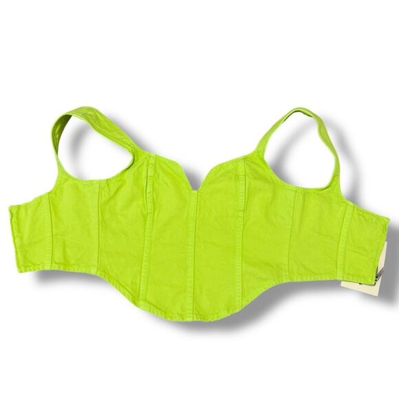 Mara Hoffman Milla Cropped Denim Top Lime Green Sweetheart Organic Cotton Size 0 - Picture 3 of 7